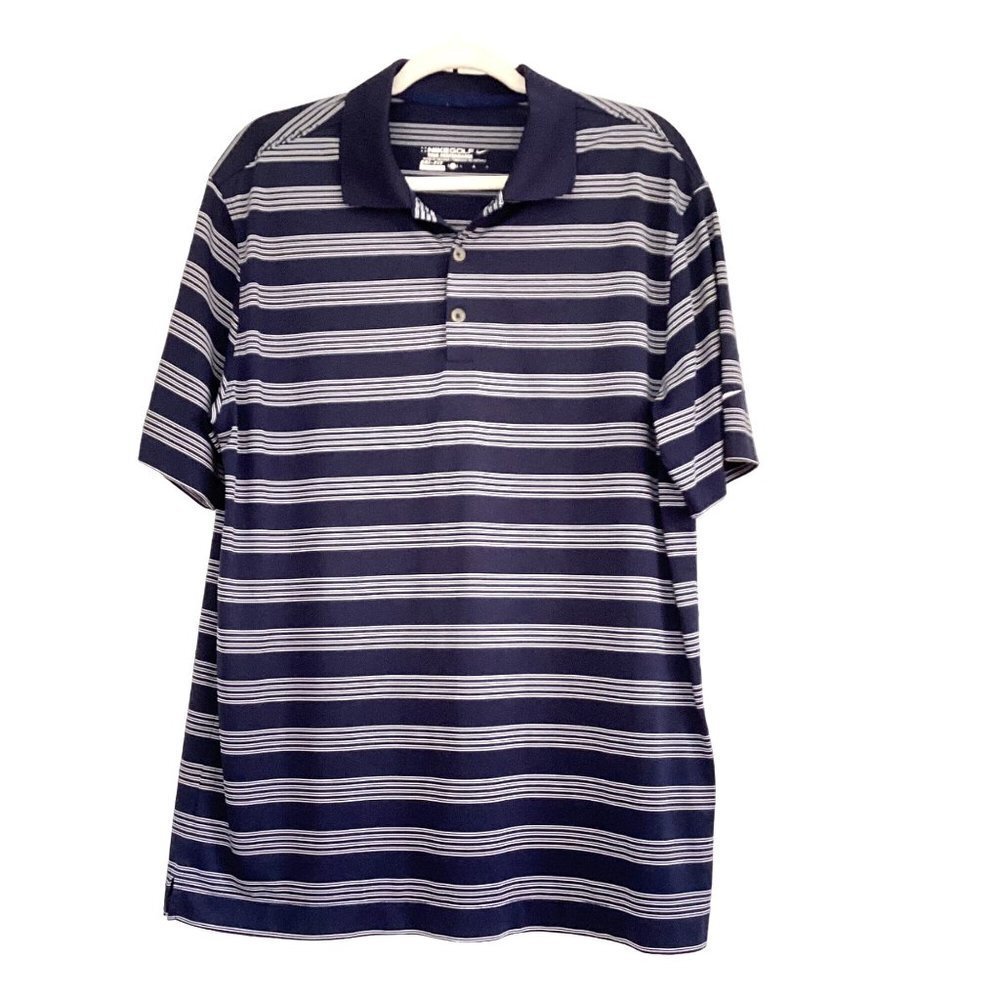 Nike Golf Polo Shirt Navy White Stripes Size L